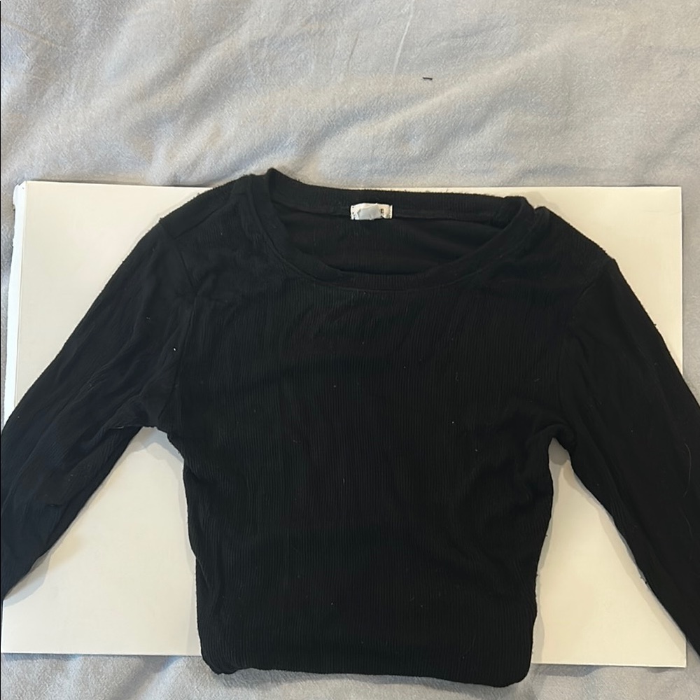 Garage Black Fitted 3/4 Sleeve Crop Top
